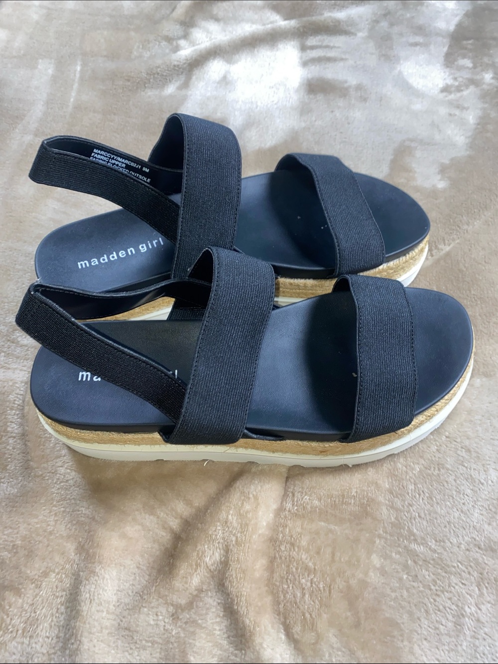 Madden Girl Black Elastic Strap Platform Sandal